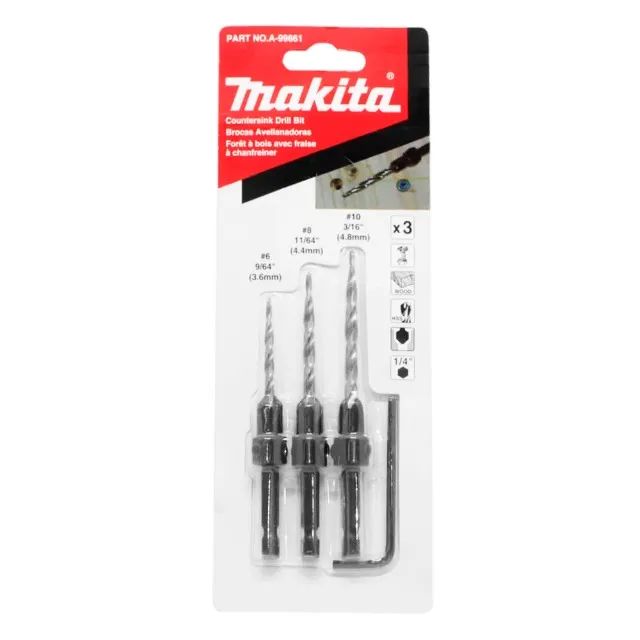 Jogo de Brocas Escareadoras para Parafusadeira 1/4'' x 3,6mm a 4,8mm com 3 Peças Makita - Foto 3