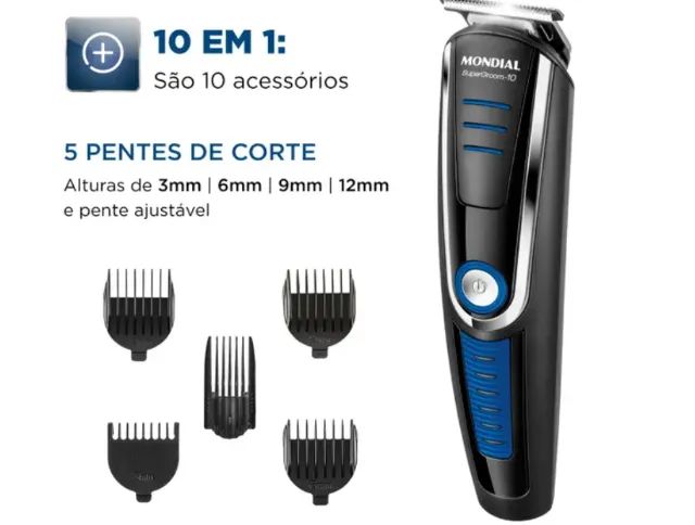 Aparador de Pelos Mondial Super Groom 10 em 1 - 1 Velocidade com Acessórios