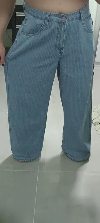 Calça Jeans Larga Azul - Foto 2