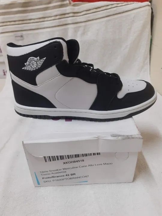 Tênis Adulto Fem | Marca It Shoes | Modelo Sneakers Cano Alto | N°42 | Cor Preto/Branco