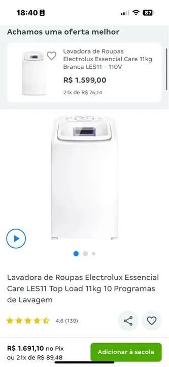 Lavadora de Roupas Electrolux Care LES11 - 11kg - Top Load - 10 Programas de Lavagem