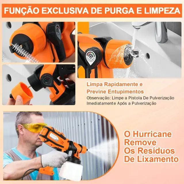 Pistola Pintura Pulverizar Portátil 1400ml Com Led Aitoolzo Laranja - Foto 4