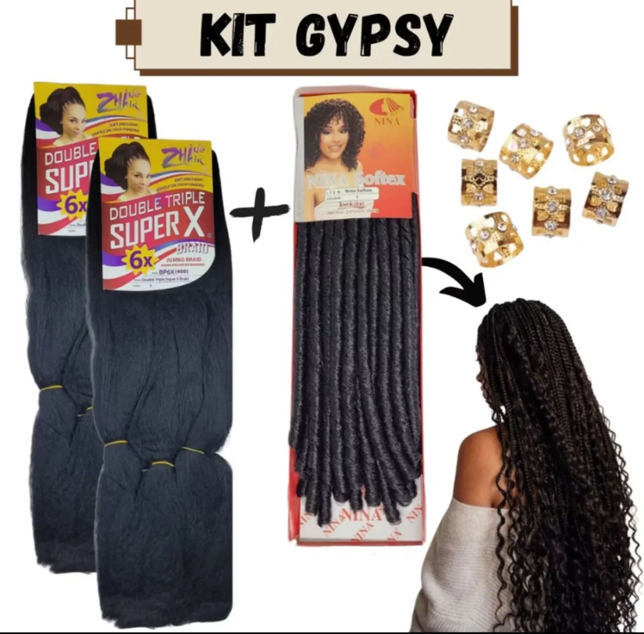 Kit Gypsy Tranças - 2 jumbos e um nina cacheado