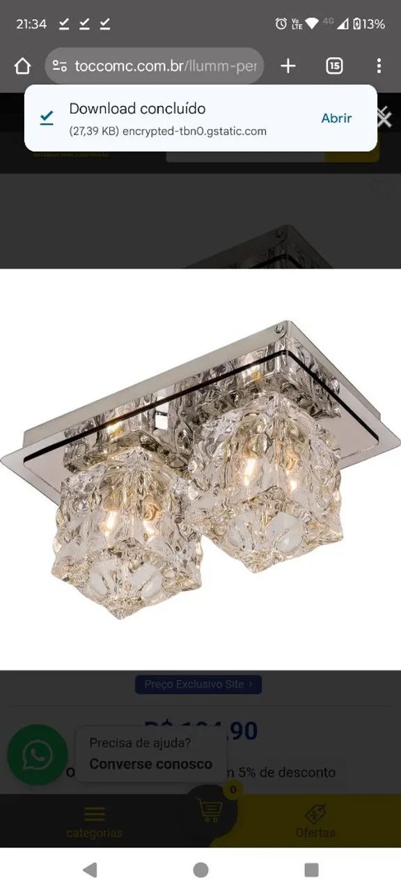 Plafon  Plafon de Teto com 2 Lâmpadas cubo gelo 
