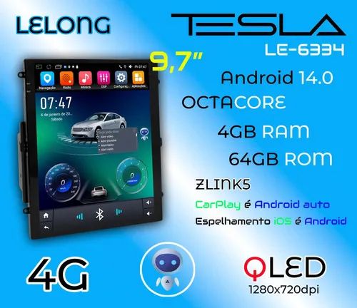 Multimidia Tesla C4 Lounge Android 14 64gb 8core 9,7p Voz 4g - Foto 4