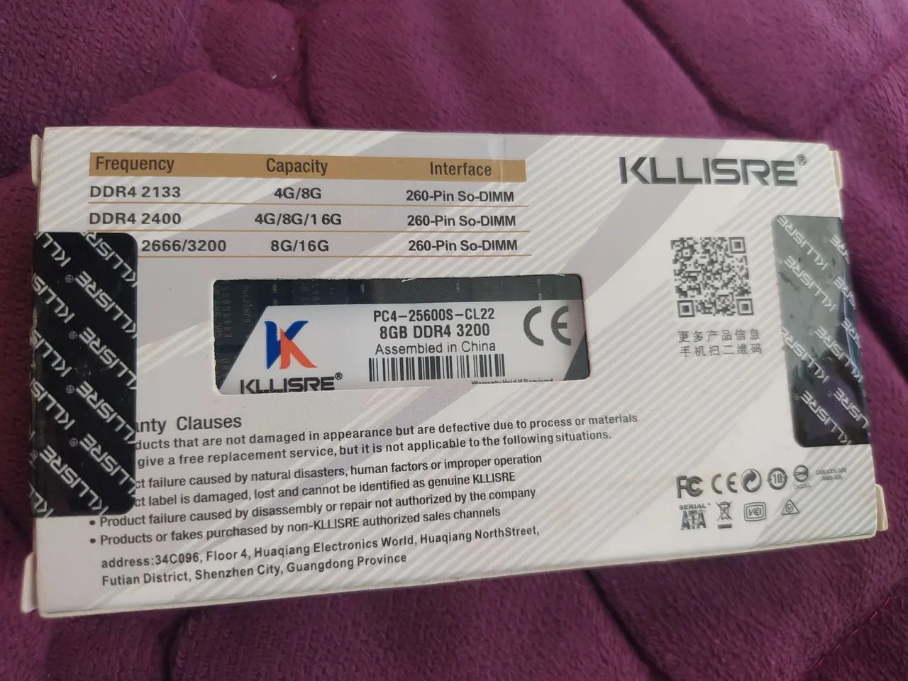 Memória RAM Kllisre 8GB DDR4 3200MHz PC4-25600S CL22