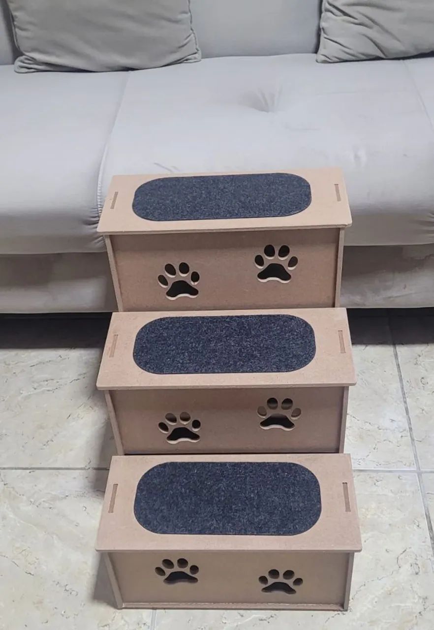 Escada para Cães em Madeira MDF - 3 Degraus
