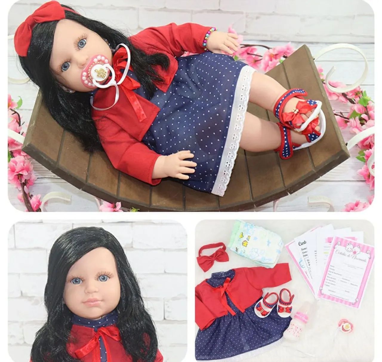 Boneca Bebê Reborn morena com Acessórios 55 cm - Foto 3