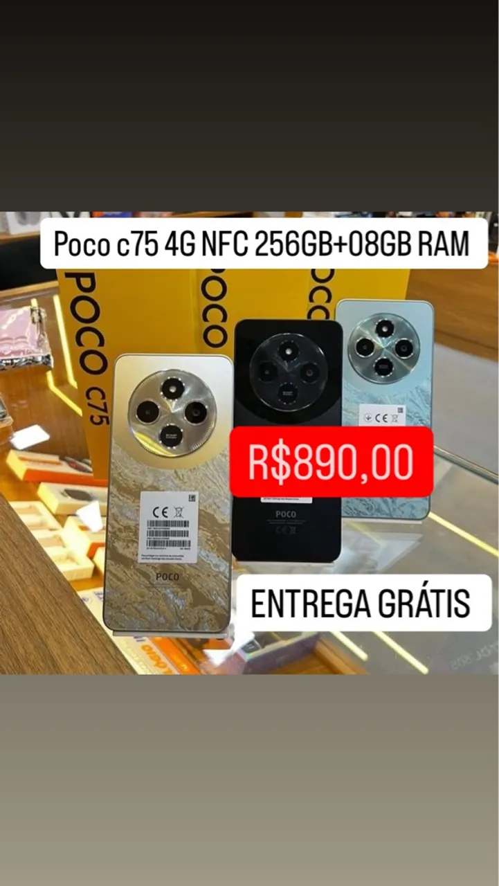 Celular Poco c75 NFC (4G)256GB+08GB RAM Novo Entrega Grátis Dourado Verde Preto