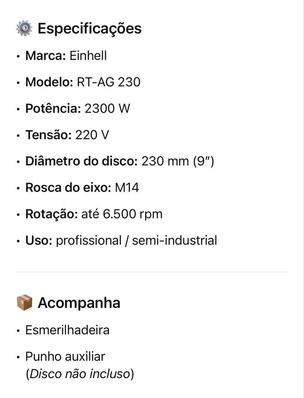 Esmerilhadeira Einhell 2300W 230mm - 220V65204300073347125