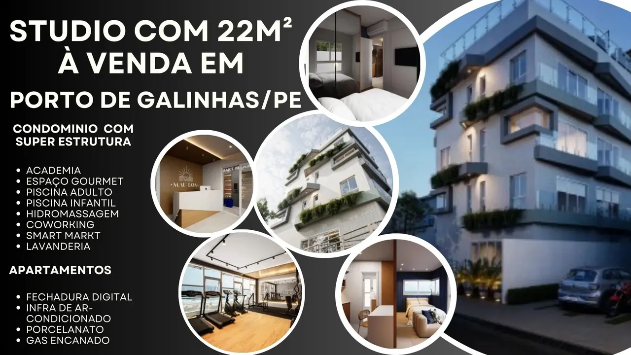 Studio à venda no Porto Mau Loa em Porto de Galinhas-Ipojuca/PE 1 quarto 1 wc 1 vaga