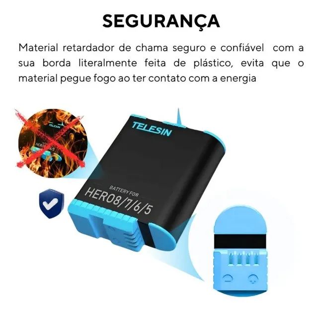 Bateria Telesin Para Câmera Gopro Hero 5 6 7 8 Recarregável - Foto 6