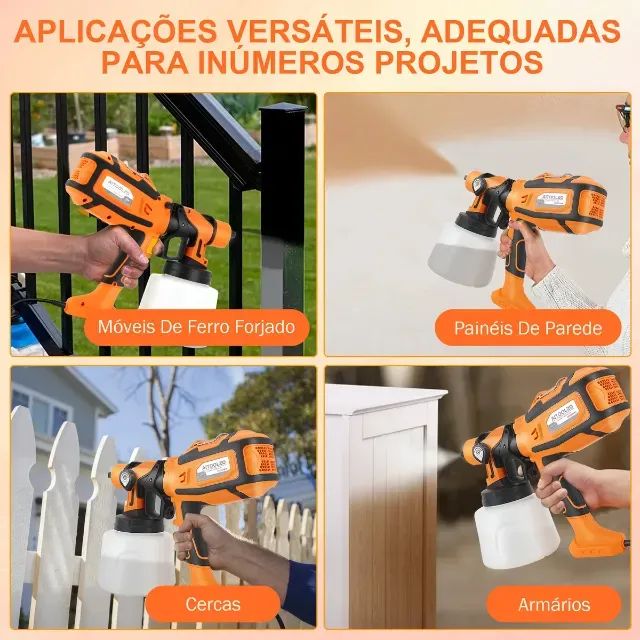 Pistola Pintura Pulverizar Portátil 1400ml Com Led Aitoolzo Laranja - Foto 2