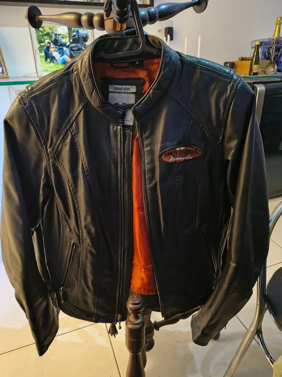 Jaqueta de Couro Legítimo (P) Harley-Davidson com detalhes Laranja