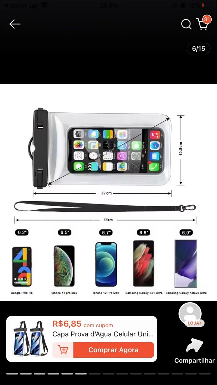 Capa impermeável para celular 