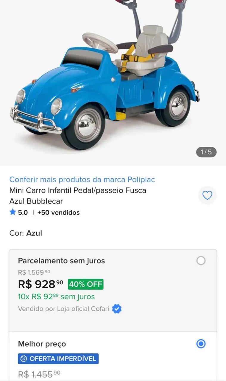 Carrinho de infantil/criança/bebê fusca - Foto 3