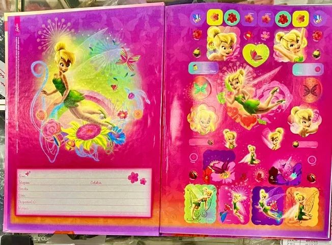 Caderno Tinker Bell brochura c/ adevisos e folhas decoradas - Foto 2