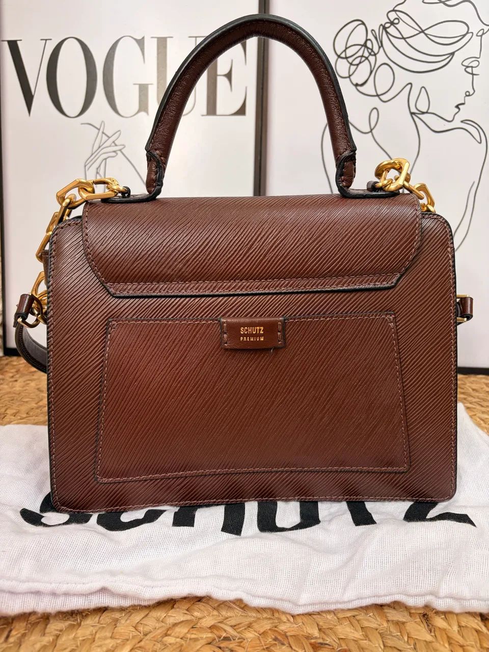 Bolsa satchel média soul em couro marrom Schutz (nova) - Bolsas