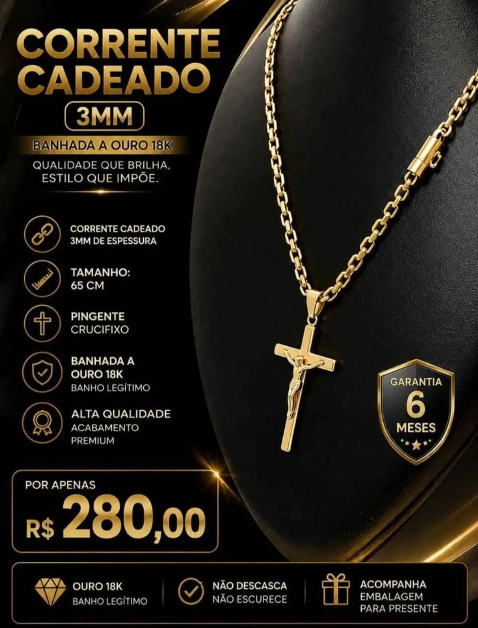 Corrente cadeado banhada a ouro 18k