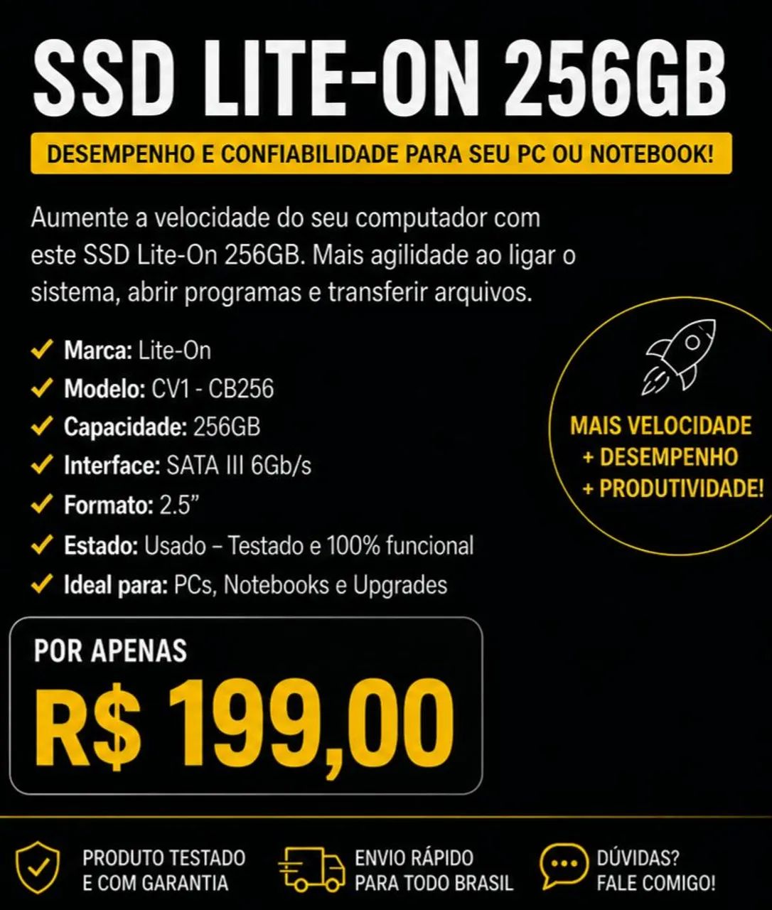 SSD Lite-On 256GB SATA 2.5" - Rápido e Eficiente! - Foto 2