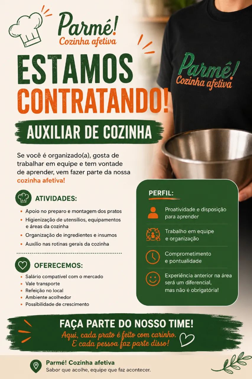 Auxiliar de cozinha, 12x36.