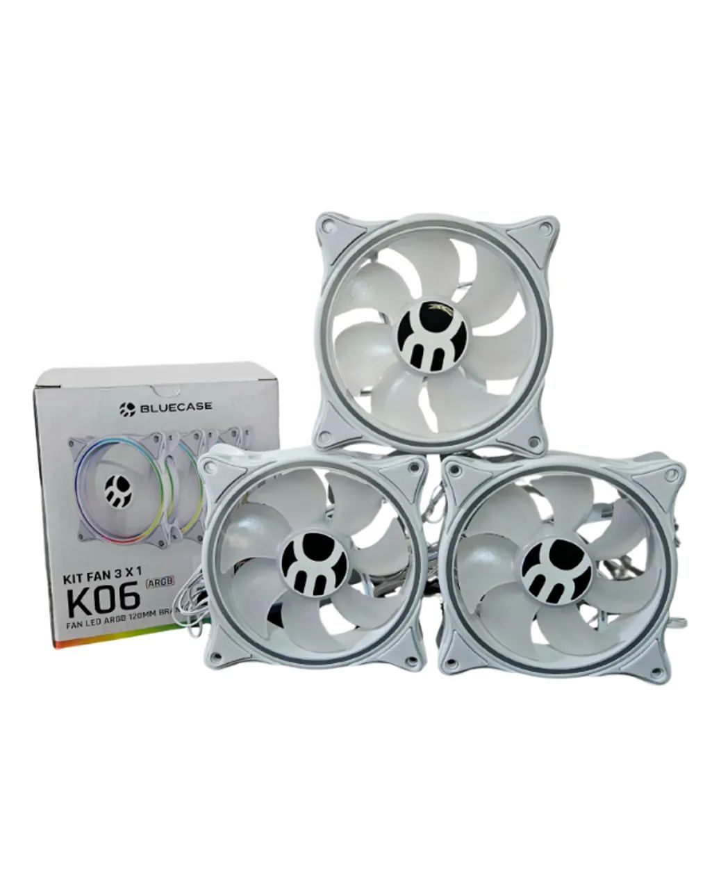 KIT 3 FANS ARGB CONTROLAVEL WHITE K06ARGB LED 120MM BLUECASE - Foto 3