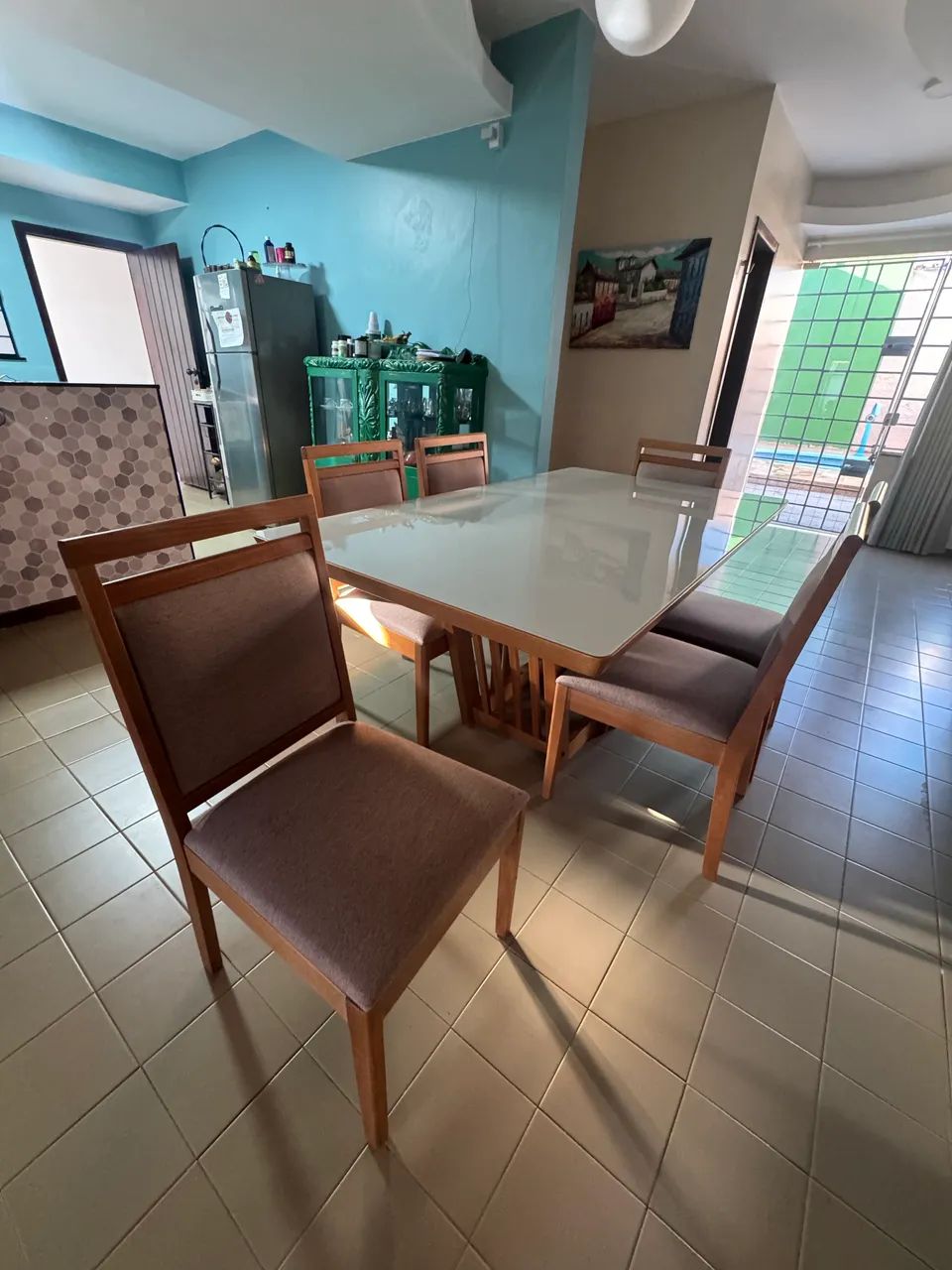Mesa 6 lugares de madeira e vidro  - Foto 3