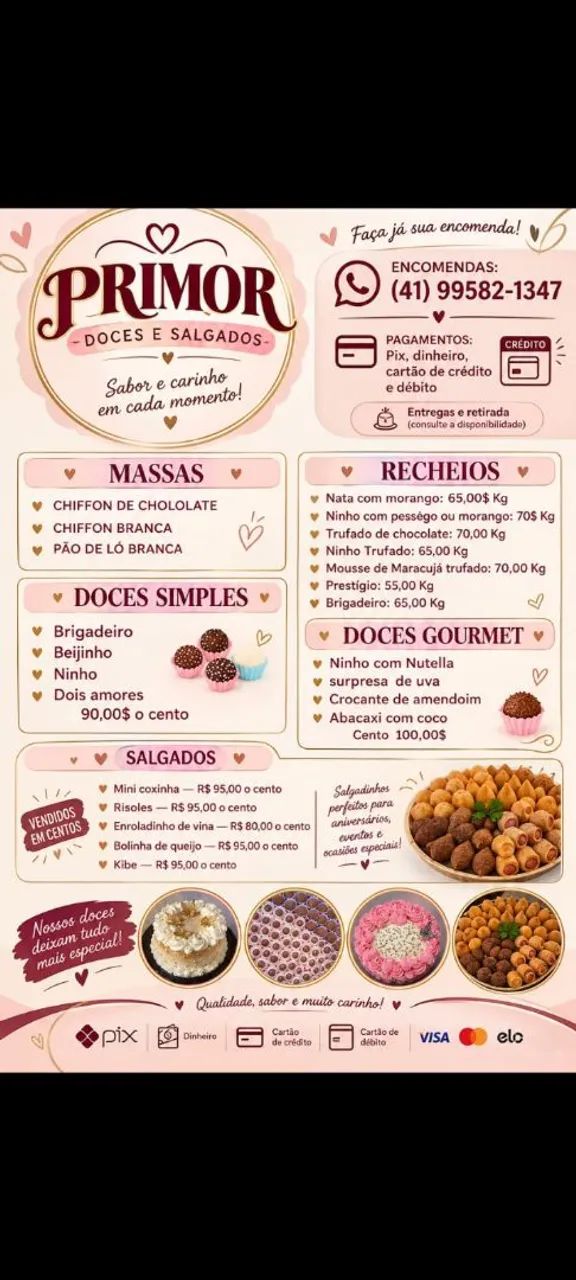 Doces e salgados e bolos para festas eventos e aniversário 