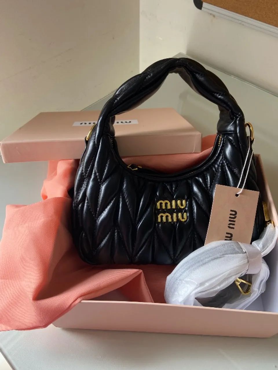 Bolsa Miu Miu Wander Napa Matelassê Preta