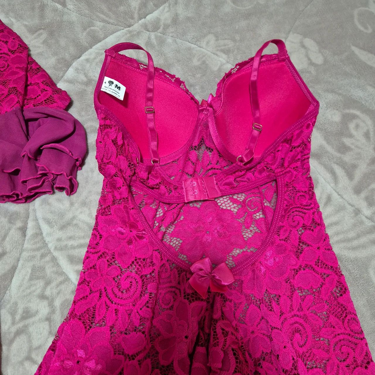 Conjunto Lingerie (Camisola e Robe) Rosa M - Foto 3