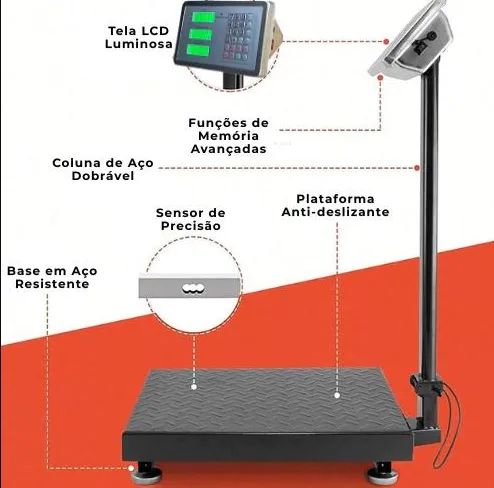 Balança Plataforma 350kg Com Mastro Haste Bivolt Digital - Foto 4