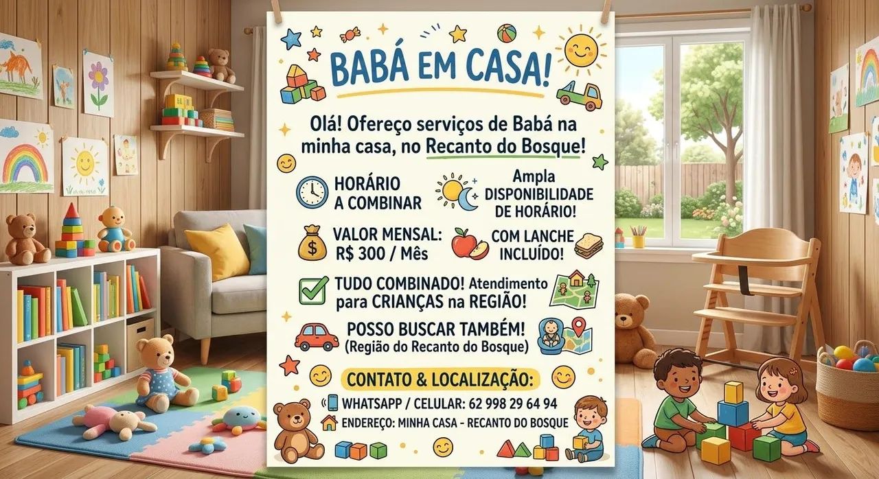 Precisa de babá??? 300 mensal com lanche 