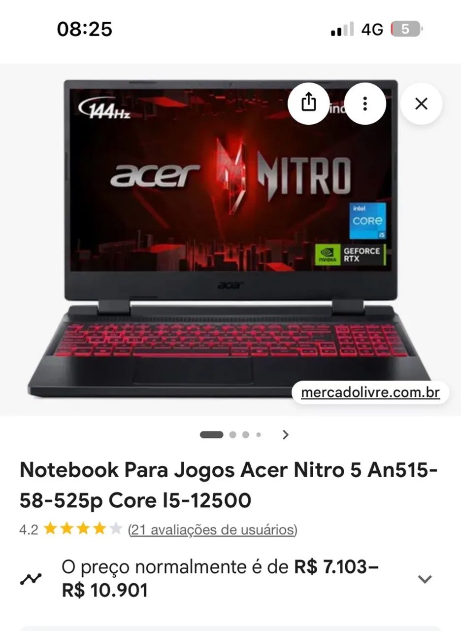 Notebook Gamer Acre nitro 5 i7
