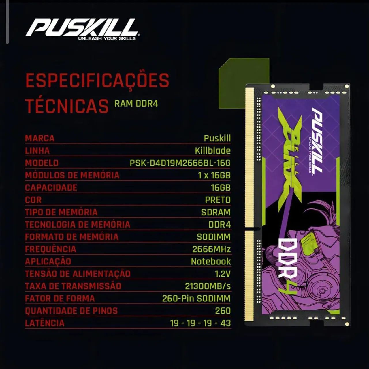 memória ram puskill 16gb ddr4 notebook - Foto 2