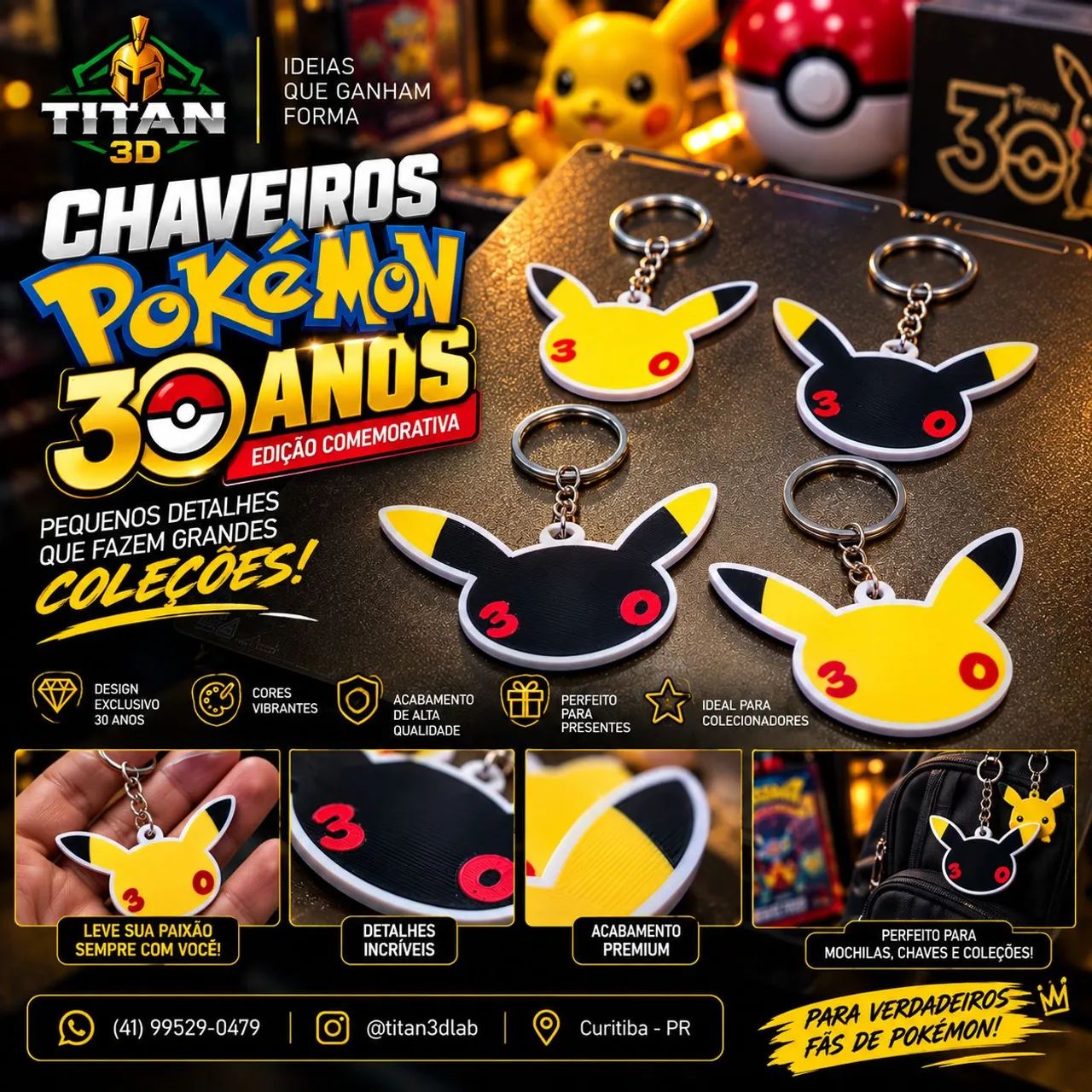 Chaveiro Pokémon 30 anos