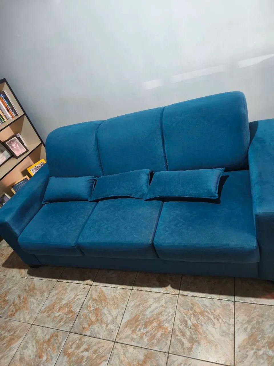 SOFÁ RETRÁTIL TRÊS LUGARES AZUL - Foto 2
