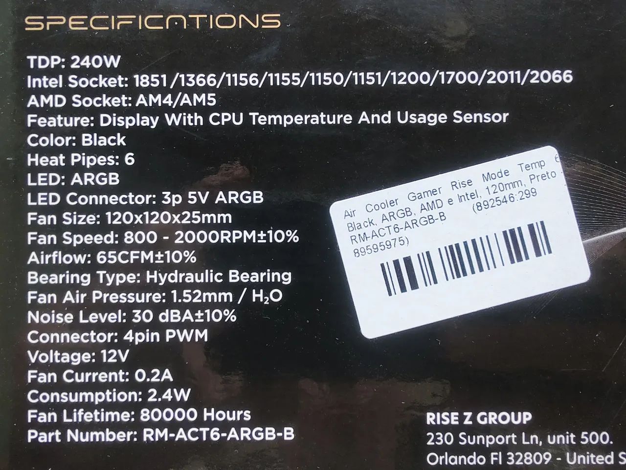 Air Cooler Gamer Rise Mode Temp 6 Black argb  - Foto 3