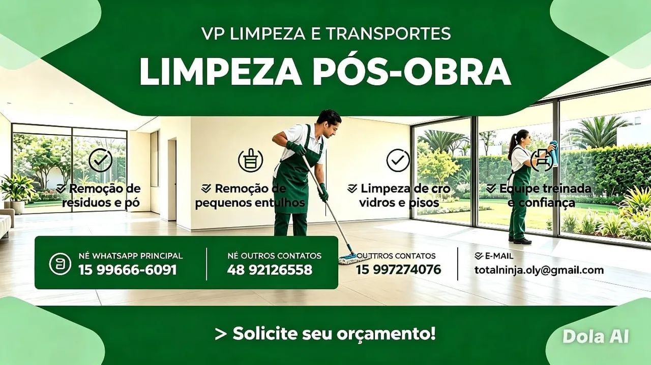 Limpeza pós obras e mudanças.