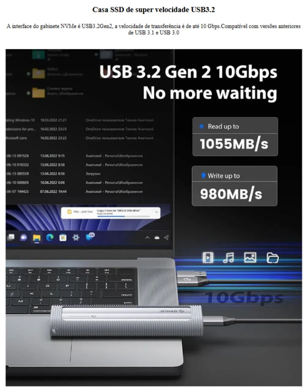 Ssd nvme Orico - hd externo case  nvme - 10gbps  - Foto 4