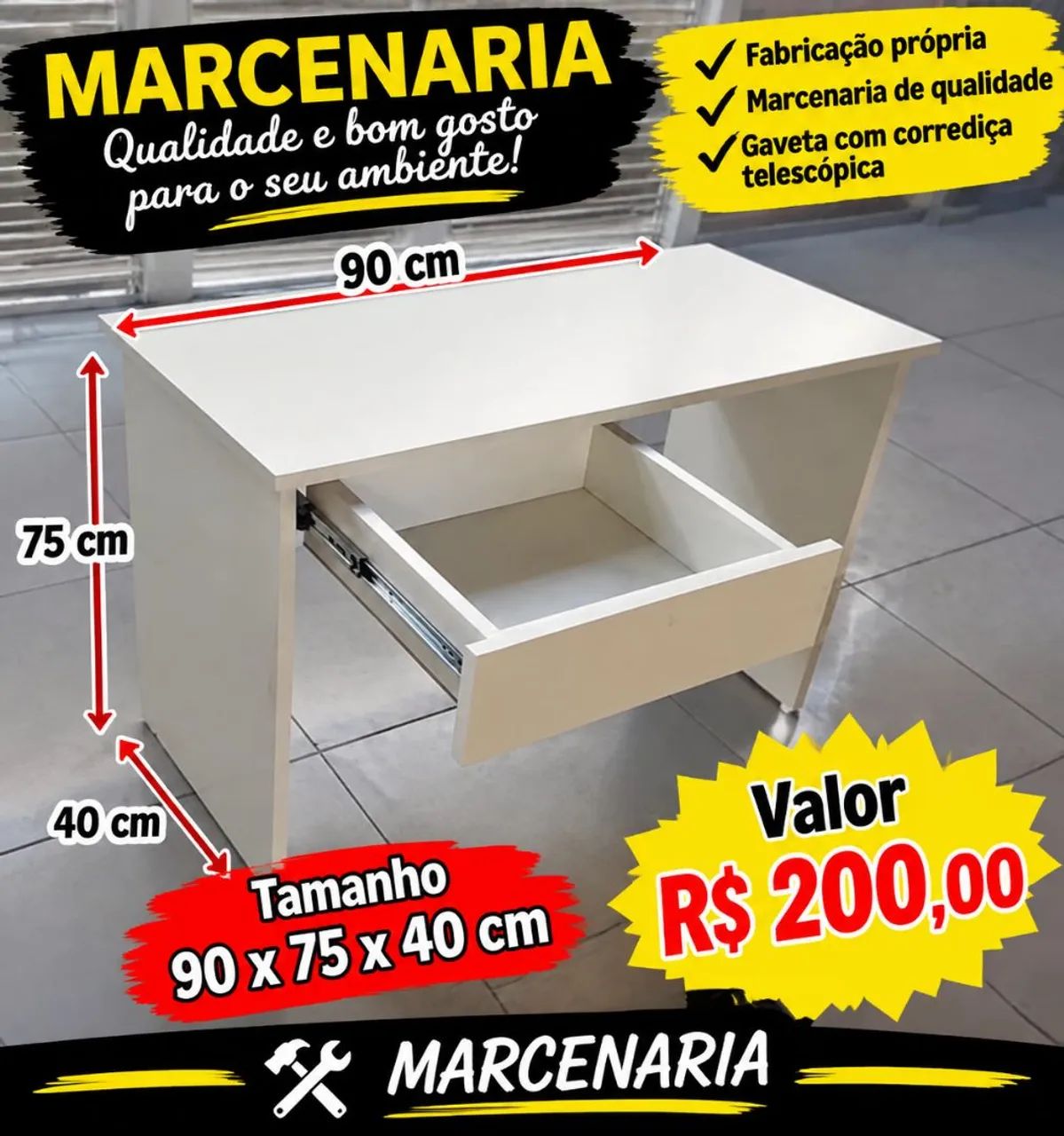 Mesa MDF com gaveta - 90x75x40 - Foto 3