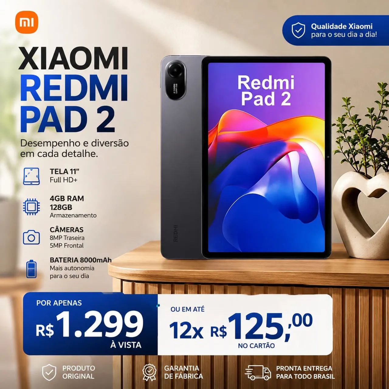 VENDO TABLET XIAOMI REDMI PAD2 4 RAM 128 ARMAZENAMENTO 