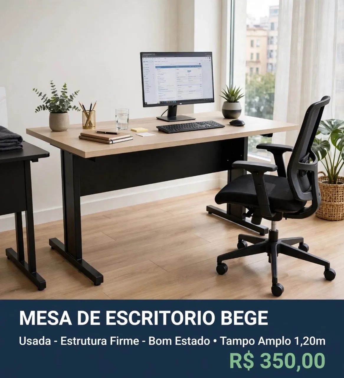 Mesa de escritório bege (1.50x0.60) - Foto 2