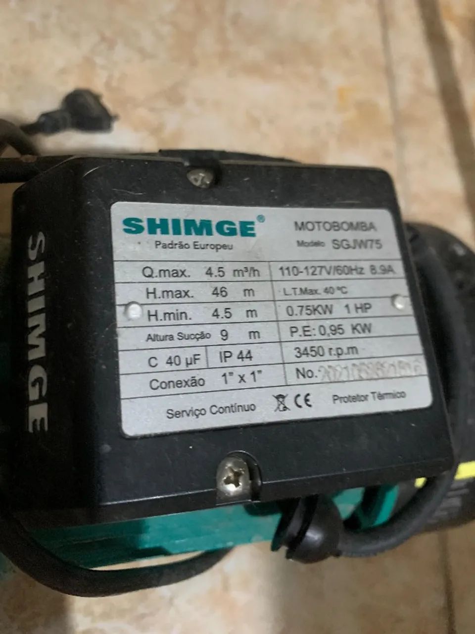 SGJW75 model motor pump