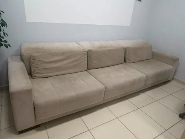 Sofá Grande - 6 Lugares em Suede Bege - Excelente Estado - Foto 2