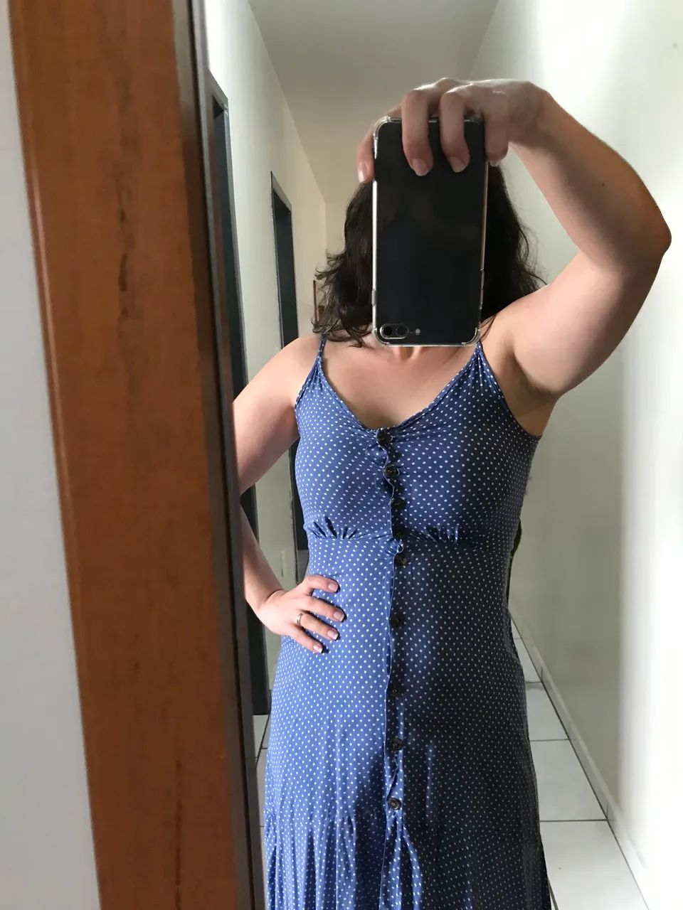 Vestido poá azul e branco, SEMINOVO. - Foto 2