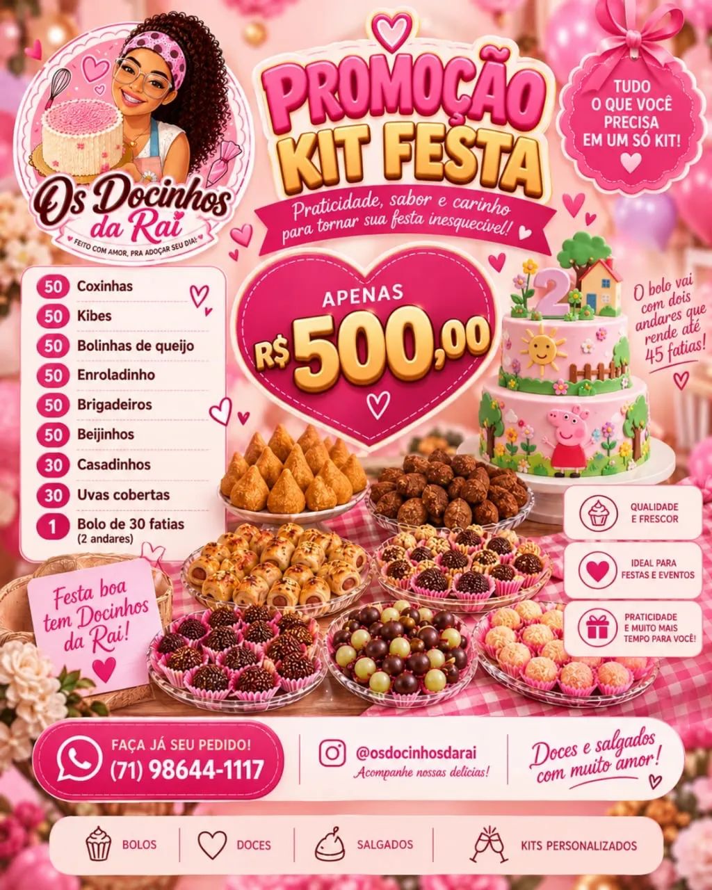Bolo, salgados e doces 