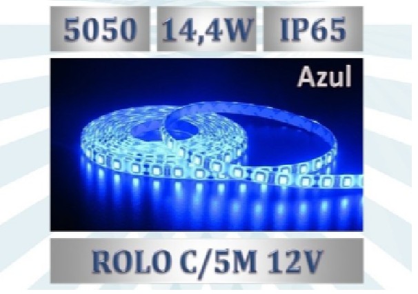 Fita Led Azul 5050 12V 14,4W/M + Fonte
