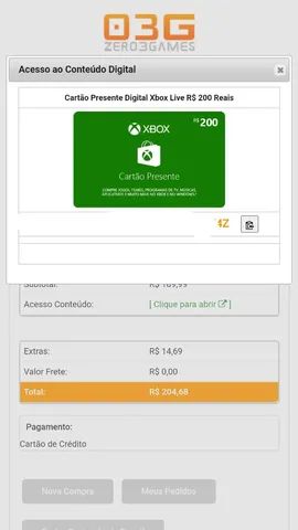 R$ 200 - Cartão-Presente Xbox