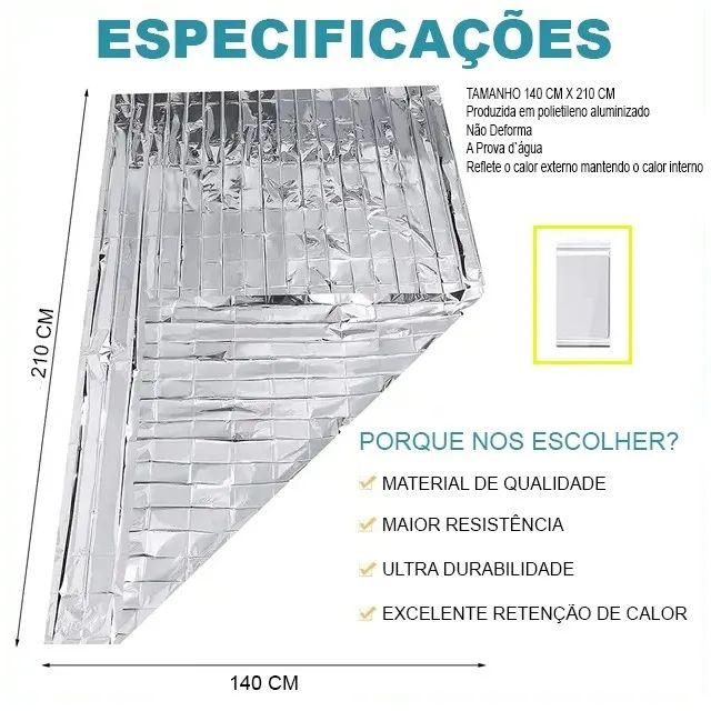 Cobertor Manta Térmica Aluminizado 2,10 x 1,40m Para Resgate, Emergência e Camping - Foto 4