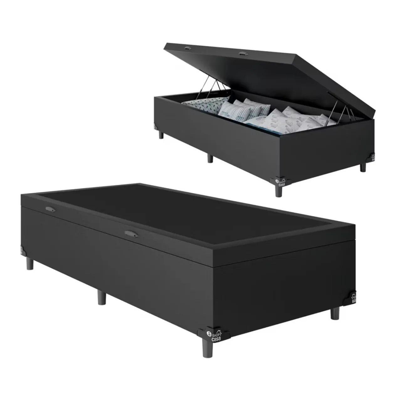 Cama Box Solteiro com Baú - Preta